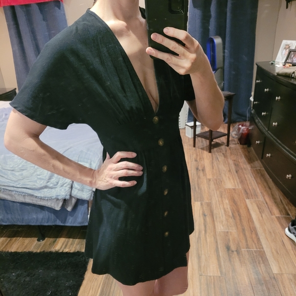 Shein Plunging deep V neck black mini dress - Picture 2 of 7